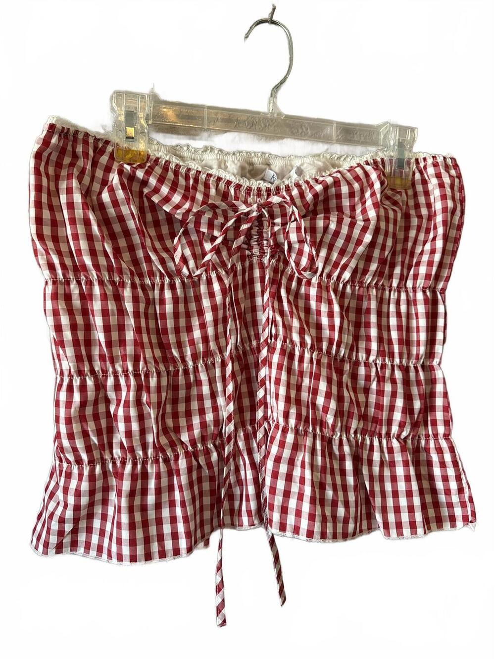 Rebellious One Red and White Gingham Strapless Top XL